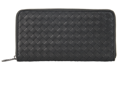 Bottega Veneta Intrecciato Zip Around Wallet,Lthr,Blk,P02736561V,DB/B,3*
